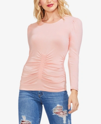 Shop Vince Camuto Ruched Long-sleeve Top In Rose Buff
