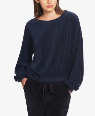 Shop 1.state Balloon-sleeve Velvet Sweatshirt In Blue Night