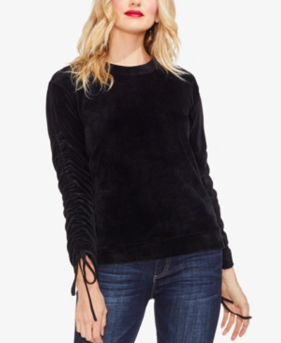 Shop Vince Camuto Velour Ruched Tie-sleeve Top In Rich Black