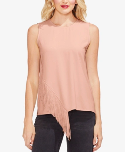 Shop Vince Camuto Asymmetrical-fringe Top In Rose Buff