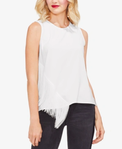 Shop Vince Camuto Asymmetrical-fringe Top In Pearl Ivory