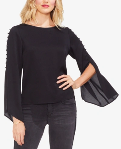 Shop Vince Camuto Buttoned Split-sleeve Top In Rich Black