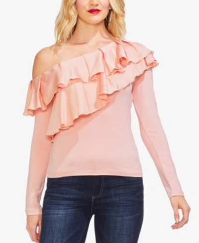 Shop Vince Camuto Asymmetrical Tiered-ruffle Top In Rose Buff