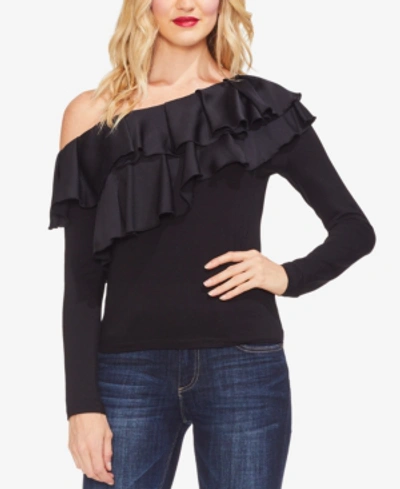 Shop Vince Camuto Asymmetrical Tiered-ruffle Top In Rich Black