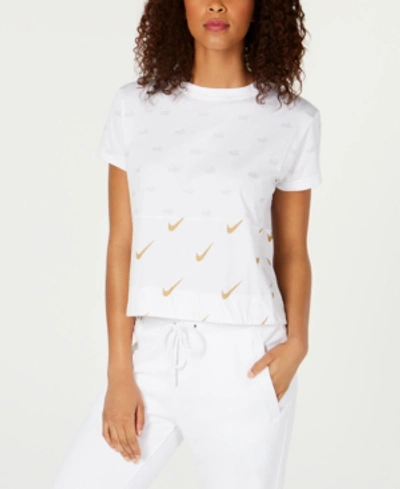 Shop Nike Sportswear Cotton Metallic Logo-print Cropped Top In White