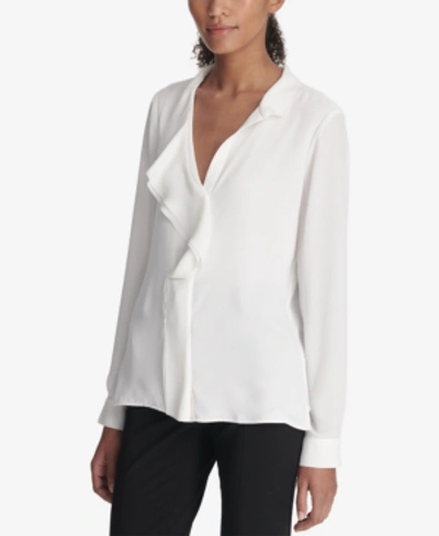 Shop Dkny Ruffle-front Top In White