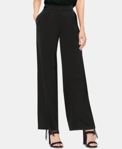 Shop Vince Camuto Satin Pleated-waist Pants In Rich Black