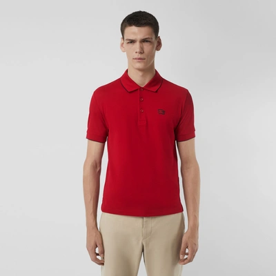 Shop Burberry Tipped Cotton Piqué Polo Shirt In Military Red