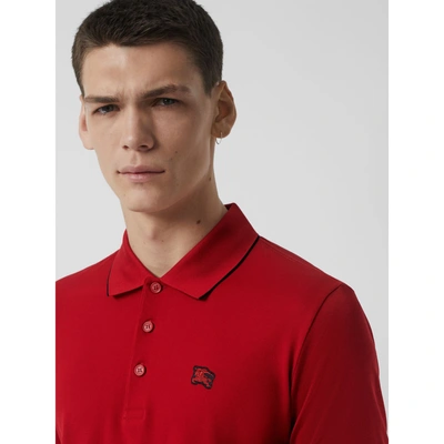 Shop Burberry Tipped Cotton Piqué Polo Shirt In Military Red