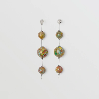 Shop Burberry Marbled Resin Palladium-plated Drop Earrings In Palladio/confetti