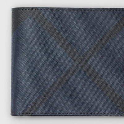 Shop Burberry London Check And Leather International Bifold Wallet In Navy/black