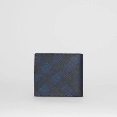 Shop Burberry London Check And Leather International Bifold Wallet In Navy/black