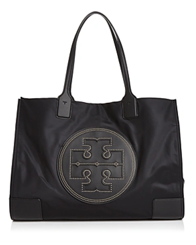 Shop Tory Burch Ella Large Studded Nylon & Leather Tote In Black/gold
