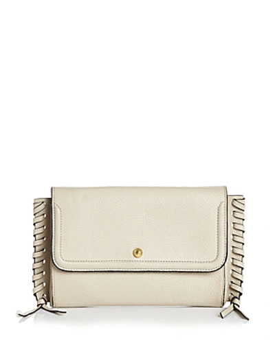 Shop Annabel Ingall Emma Oversize Whipstitch Leather Clutch In Linen/gold