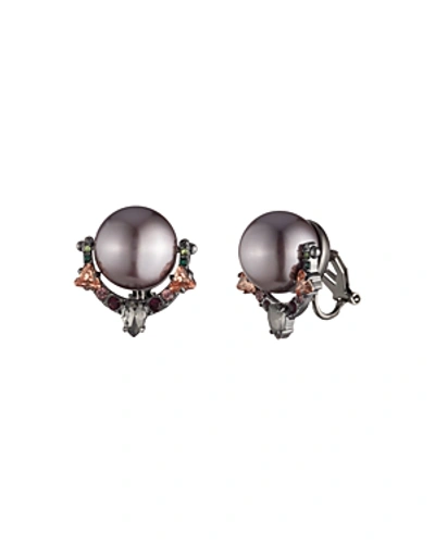 Shop Carolee Pearl Door Knocker Earrings In Silver/lilac