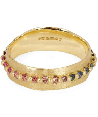 Shop Polly Wales Gold Rainbow Sapphire Pinched Eternity Ring