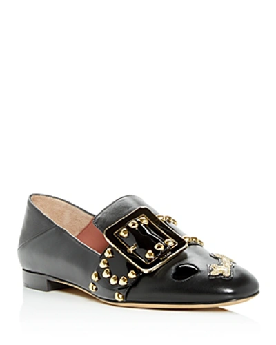 Shop Bally Women's Janelle Embellished Leather Smoking Slippers In Black