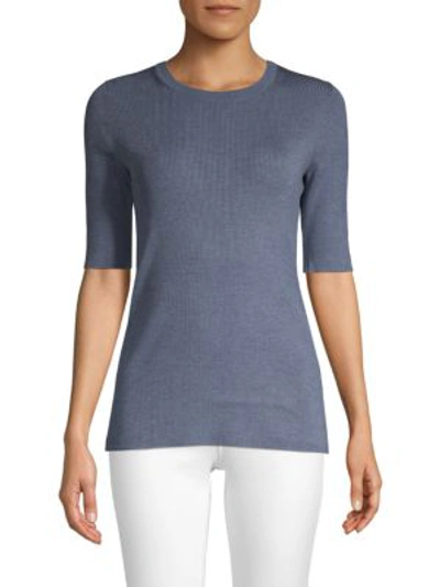 Shop Lafayette 148 Skinny Stretch-silk Sweater In Slate Blue