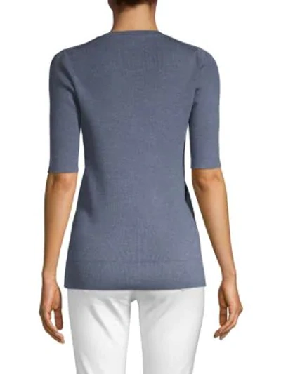 Shop Lafayette 148 Skinny Stretch-silk Sweater In Slate Blue