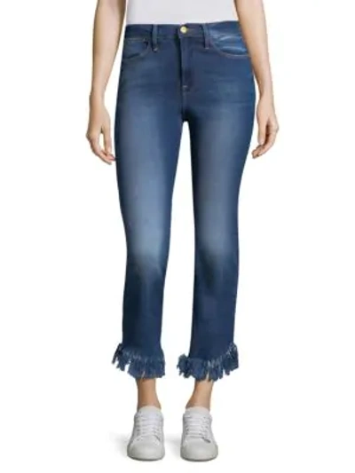 Shop Peserico Le High Straight Shredded-hem Jeans In Blue