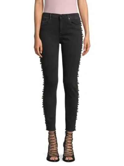 Shop Driftwood Jackie Faux Pearl-embellished Ankle Skinny Jeans In Black