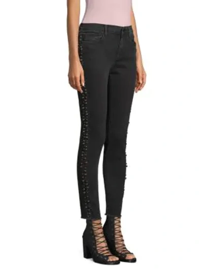 Shop Driftwood Jackie Faux Pearl-embellished Ankle Skinny Jeans In Black