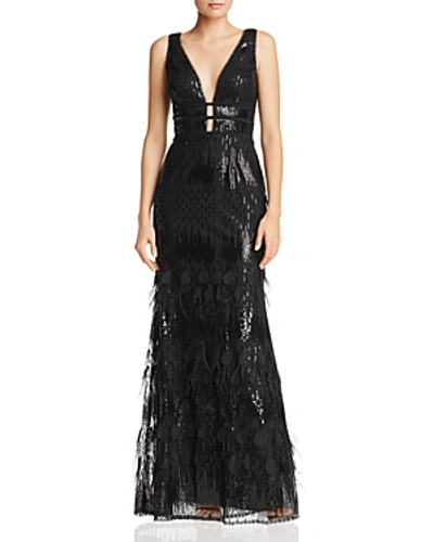 Shop Avery G Plunging Embellished Gown In Black