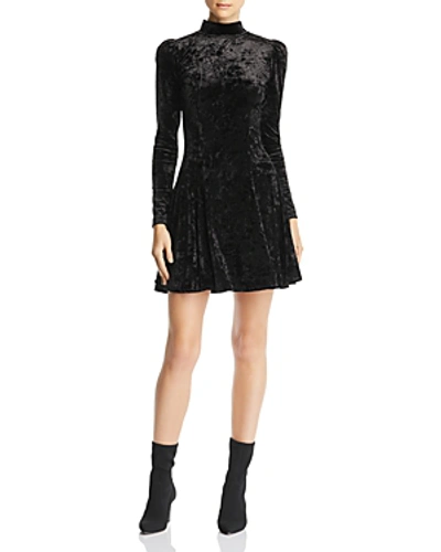 Shop Aqua Puff-sleeve Crushed-velvet Swing Dress - 100% Exclusive In Black