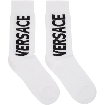 Shop Versace White Logo Socks In I4d1 Wht/blk