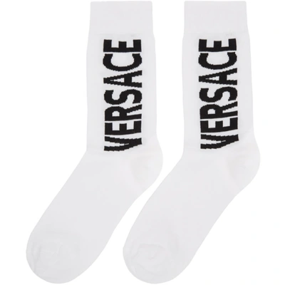 Shop Versace White Logo Socks In I4d1 Wht/blk