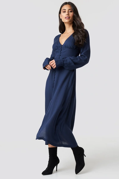 Shop Chloexnakd Buttoned Midi Dress - Blue In Dk Navy
