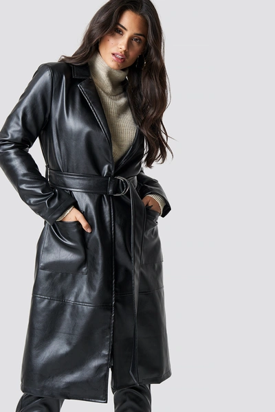 Shop Chloexnakd Faux Leather Coat Black