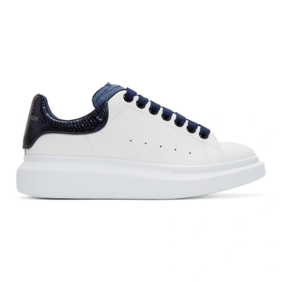 Shop Alexander Mcqueen White And Blue Python Oversized Sneakers In 9095 Wt/blu