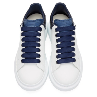 Shop Alexander Mcqueen White And Blue Python Oversized Sneakers In 9095 Wt/blu