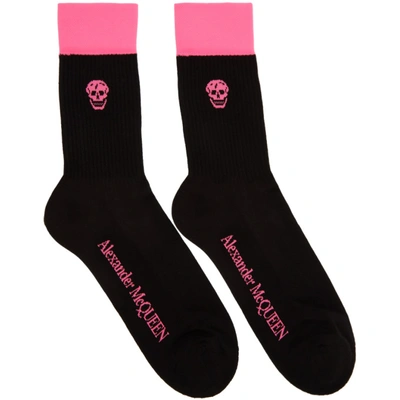ALEXANDER MCQUEEN 黑色 AND 粉色条纹骷髅袜