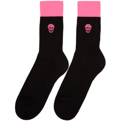 Shop Alexander Mcqueen Black And Pink Stripe Skull Socks In 1072 Black