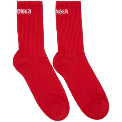 Shop Alexander Mcqueen Red Gothic Socks In 6477 Red/wt