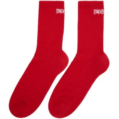 Shop Alexander Mcqueen Red Gothic Socks In 6477 Red/wt