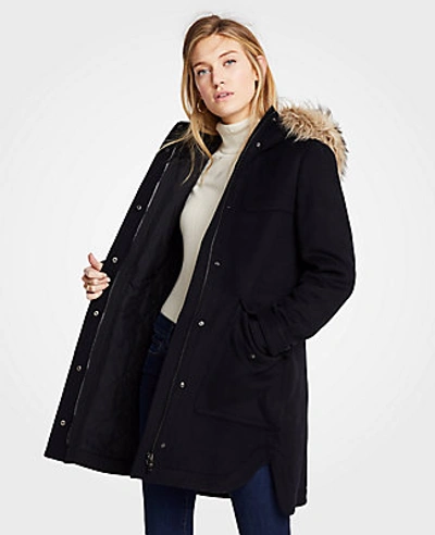 Shop Ann Taylor Faux Fur Parka In Black