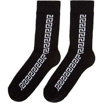 Shop Versace Black Greek Key Socks In I463 Black