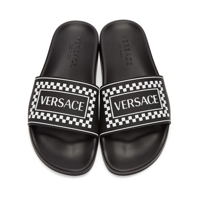 Shop Versace Black 90s Logo Slides In Dnw Nero+bi
