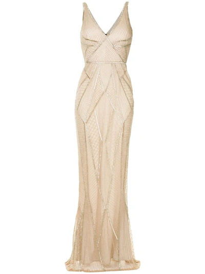 Shop Rachel Gilbert Beaded Long Dress In Neutrals