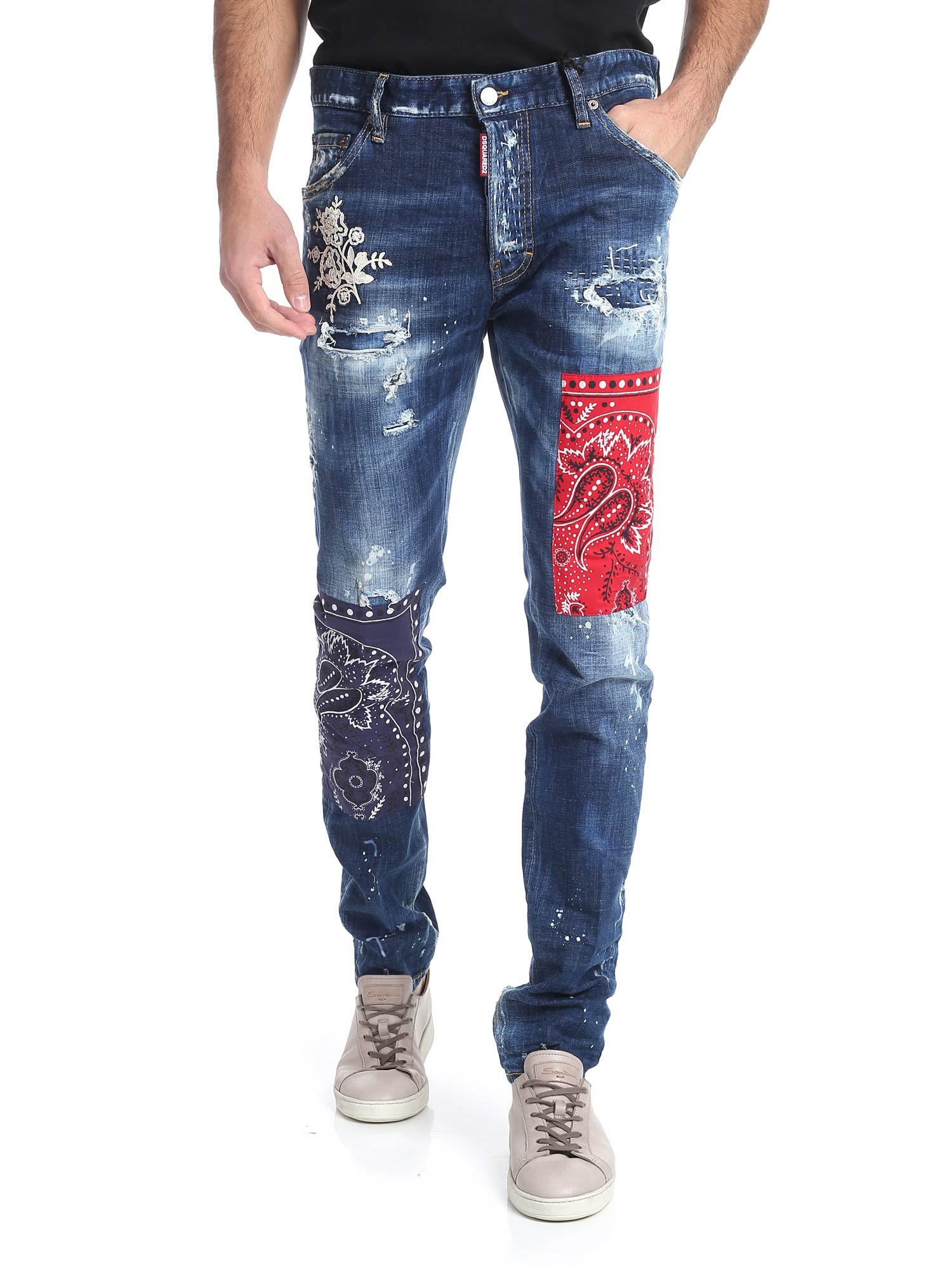 jeans with bandana patches