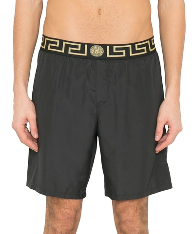 Shop Versace Black Greek Key Medusa Swim Shorts In Nero