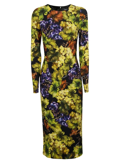 Shop Dolce & Gabbana Grape Print Dress In Hneuva Fdo Nero