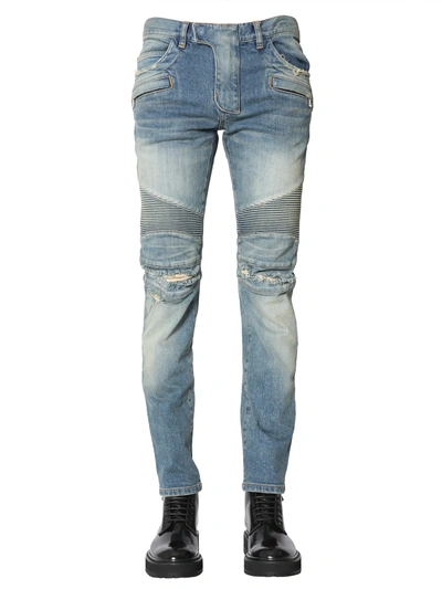 Shop Balmain Biker Jeans In Blu