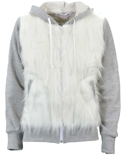 Shop Comme Des Garcons Girl Comme Girl Fur Detail Hoodie In Grey White