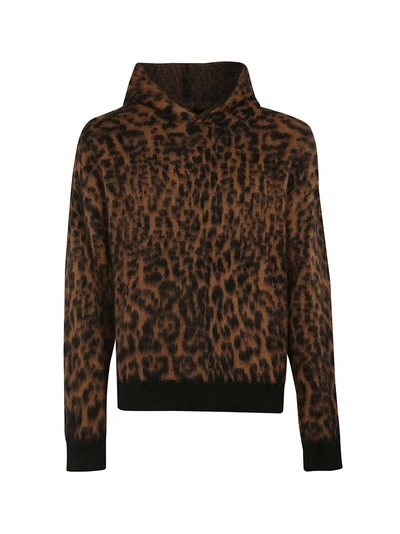 Shop Laneus Leopard Pattern Hoodie In Brown