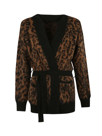 Shop Laneus Leopard Knit Cardigan In Brown