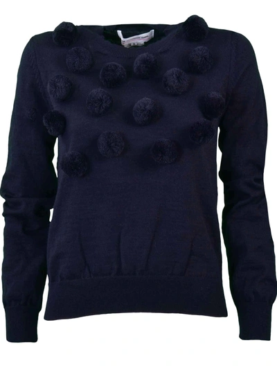 Shop Comme Des Garcons Girl Comme Girl Pom Pom Knitted Sweater In Navy